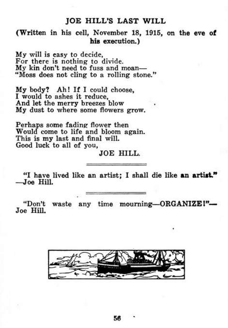 Joe Hill Memorial Edition, LRSB, Last Will, Farewell, March 1916.png